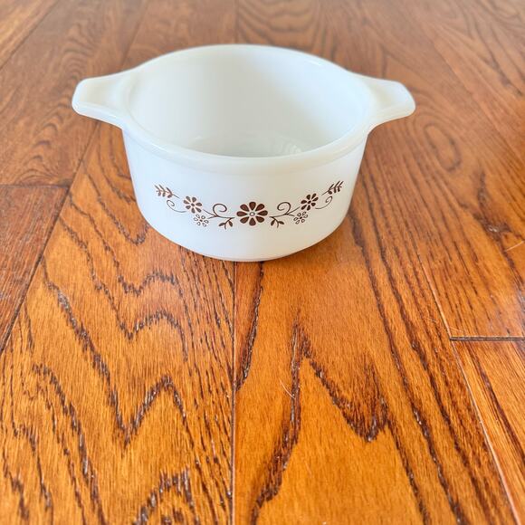 Dynaware Pyr-O-Rey Vintage Milk Glass Brown Daisy Casserole Bowl Dish Set of 4 - Picture 3 of 15